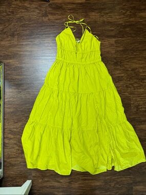 Bright Yellow Tiered Maxi Dress with Halter Neck  with pockets. XXL